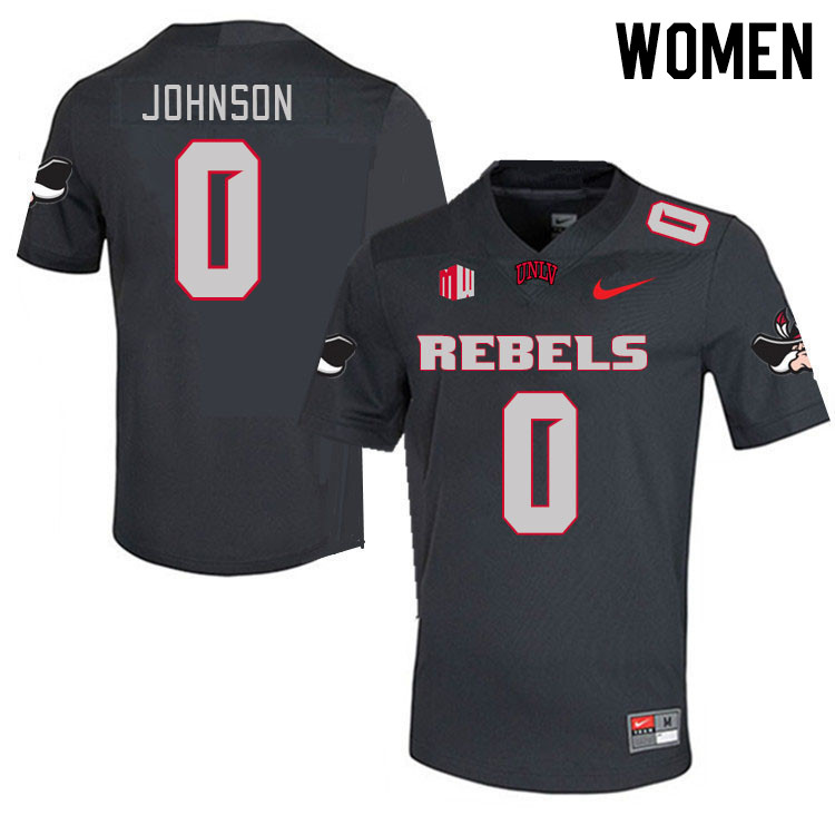 Women #0 Ricky Johnson UNLV Rebels 2023 College Football Jerseys Stitched-Charcoal - Click Image to Close